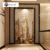 TST Mosaic Murals Yellow Painting Tower Old Town Hand Made Customized Wall Deco 