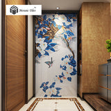 TST Mosaic Mural Blue Leaves White Flower Butterfly Living-room Interior Deco 