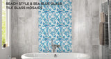 Blujellyfish Glass Conch Tiles Beach Style Sea Blue Glass Tile Glass Mosaics Wall Art Kitchen Backsplash Bathroom Design TSTGT370