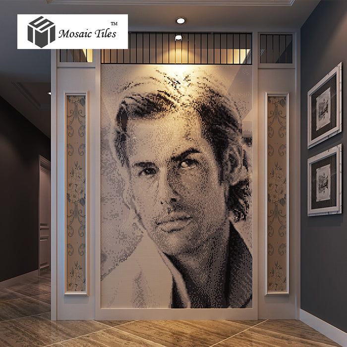 TST Mosaic Collages Movie Star Brad Pitt Black & White Photo Portrait Customize Art Mosaic Tiles